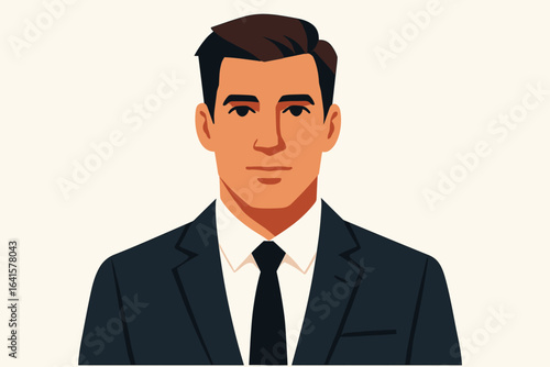Professional businessman portrait vector illustration, sharp dressed man in suit and tie, male corporate avatar, formal business attire, upper body, flat cartoon style, modern executive concept