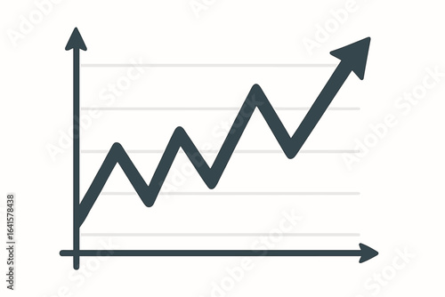 Upward trending zigzag business financial graph vector illustration. Rising and falling chart with bold black arrows. Concept of economic growth, stock market increase, financial data analytics