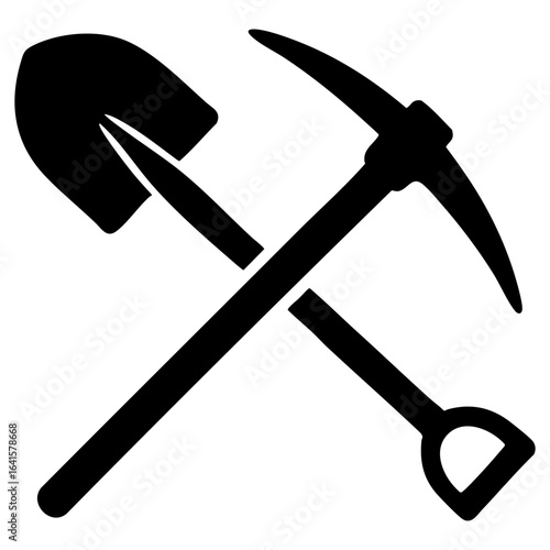 Crossed miner pickaxe and shovel icon