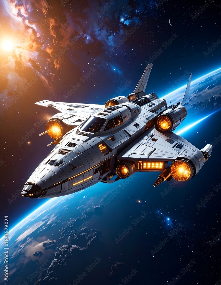 Obraz premium Futuristic spacecraft in orbit (1)