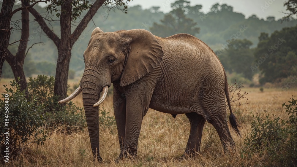Fototapeta premium Woman elephant in the wild environment