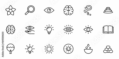 A clean icon set emphasizing mental clarity, focus, and conscious awareness. Suitable for meditation apps, mental health platforms, and educational resources