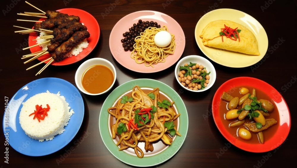 A generous spread of delicious southeast asian cuisine ready to be enjoyed A generous spread of delicious southeast asian cuisine ready to be enjoyed