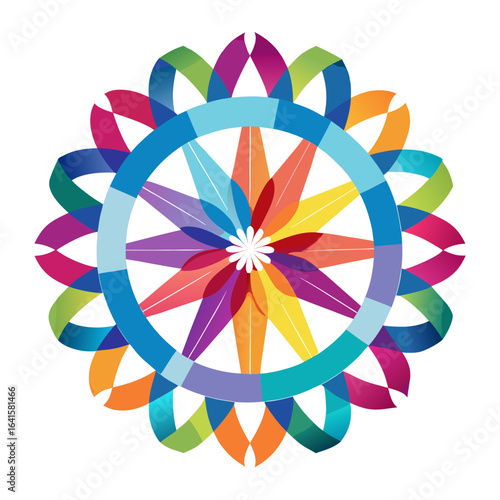 Multicolored Awareness Ribbon Mandala – Geometric Symmetry World Cancer Day Vector Isolated