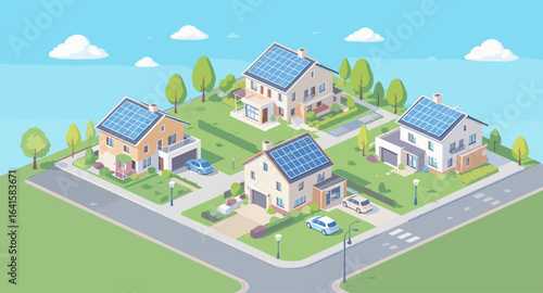 Charming suburban neighborhood showcases modern homes powered by clean solar energy solutions