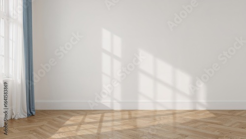 Wallpaper Mural Unfurnished area showcasing wooden floors and white-painted walls, complemented by a light blue window curtain Torontodigital.ca