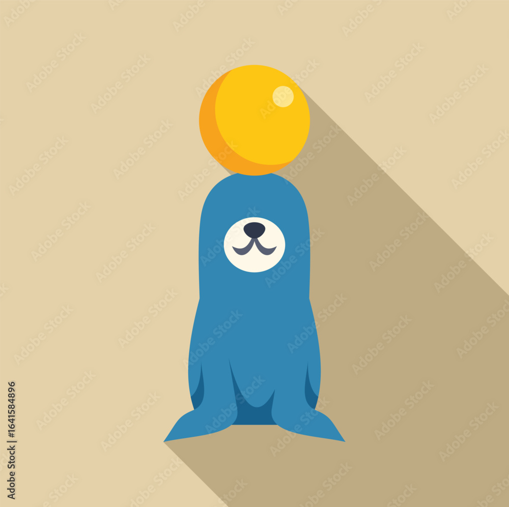 Obraz premium Blue circus seal balancing yellow ball on its head, performing a trick