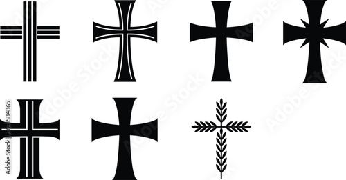 Black cross vector designs, ornate Christian symbols, decorative crucifix clipart, gothic cross set, bold religious icon graphics