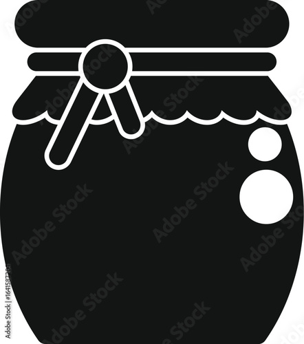 Black silhouette of a closed jar with honey or jam, decorated with a handmade label