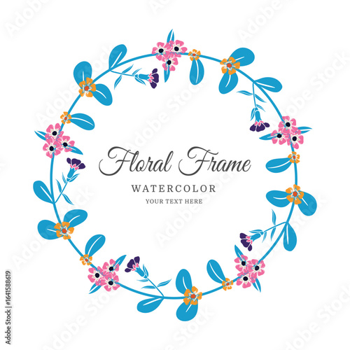 Floral Frame with Elegant Botanical Flowers and Leaves