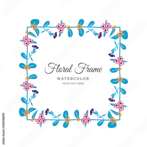 Floral Frame with Elegant Botanical Flowers and Leaves