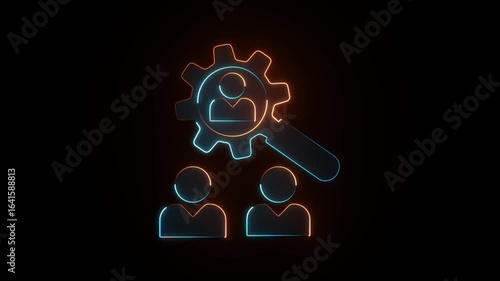 Glowing Neon person searching icon on a black background animation.