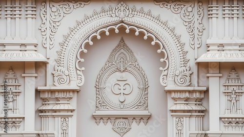 Intricate white stone carvings adorn the facade of a traditional indian temple showcasing detailed architectural artistry
