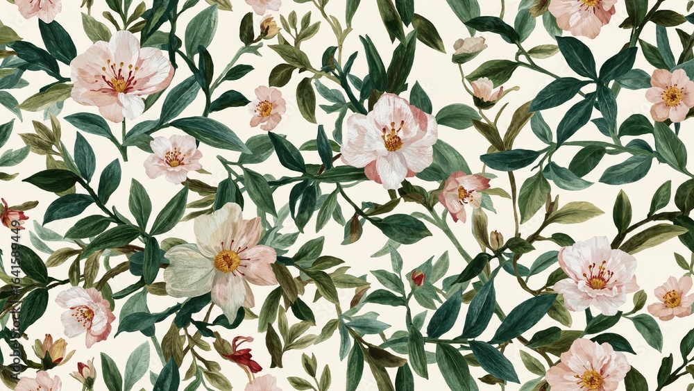 Fototapeta premium Computer-generated botanical motif for fabric decoration and wall coverings. Floral wallpaper design for interior use.