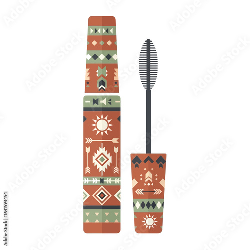Mascara tube with geometric pattern and applicator wand.