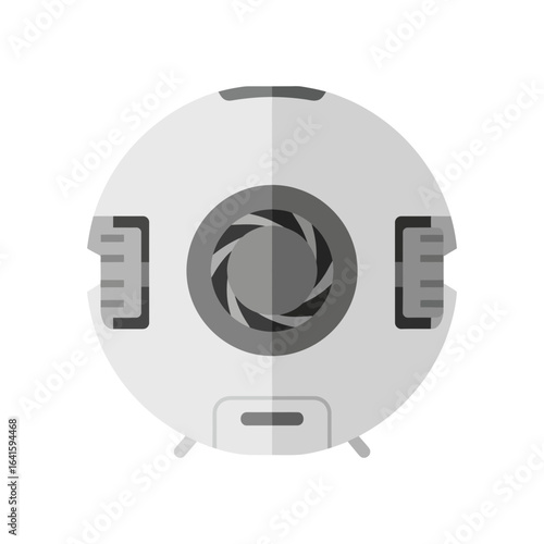 Round white object with gray center and three side attachments.