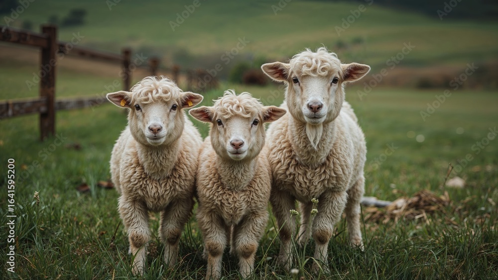 Fototapeta premium Close-up view of cute goats and sheep on a farm