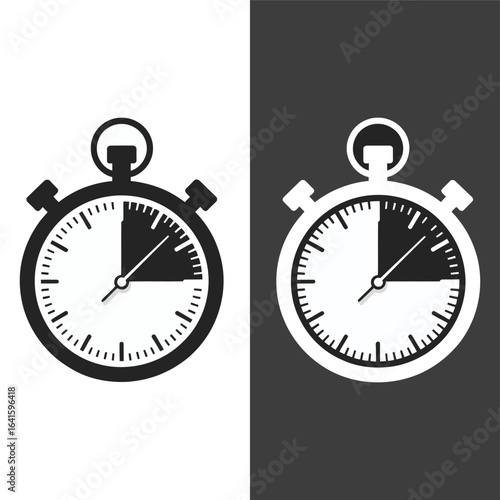 Stopwatch and Timer Icons with Elapsed Time Segment – Black and White Duotone Vector