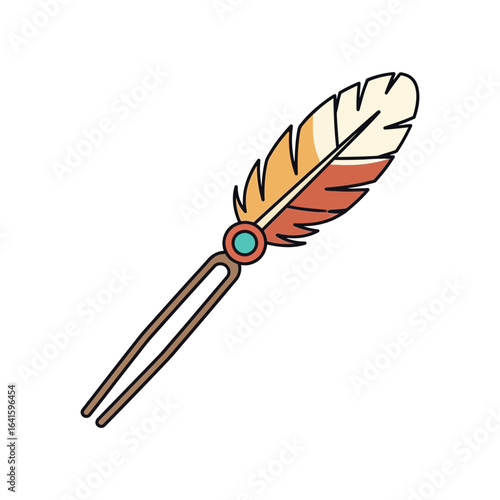Feather attached to hairpins with bead detail illustration.