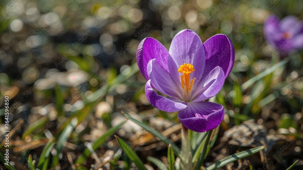 Fototapeta premium Close view highlighting Crocus Vernus flower features