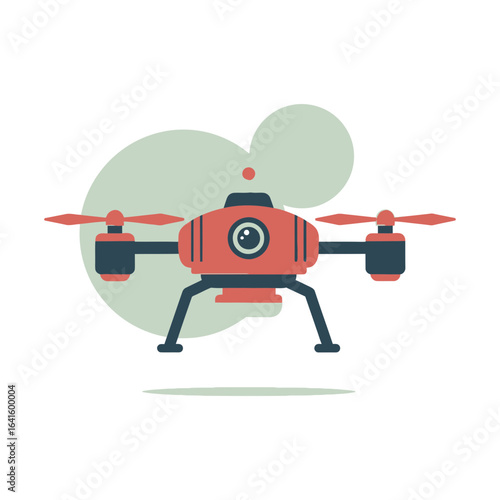 Orange drone with camera and propellers shown in a simple flat illustration.