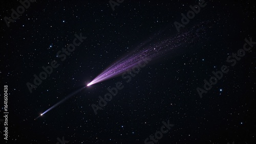 Fototapeta Naklejka Na Ścianę i Meble -  Radiant space rock with an extended tail traveling across a star-filled sky.