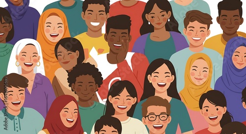 Diverse Crowd of Smiling People A Colorful Illustration of Unity and Togetherness