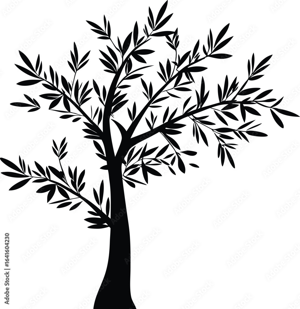 Obraz premium Black and white vector illustration of a stylized tree with leaves isolated on white background perfect for design and decoration projects