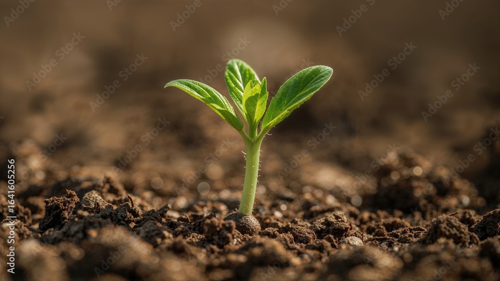 Fototapeta premium Detailed shot of a fresh green shoot pushing through the ground