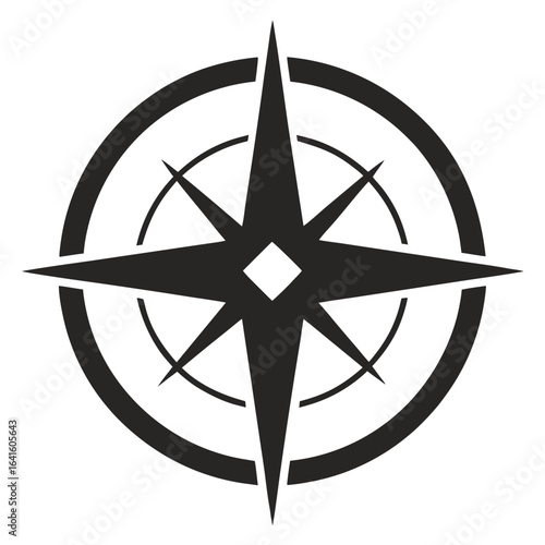 Compass rose with cardinal directions (N, S, E, W) and intermediate points in black and white. Represents navigation, direction, and exploration. icon line airt vactor outline Illustrations on white 
