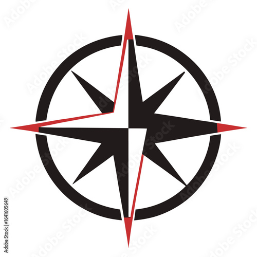 Compass rose with cardinal directions (N, S, E, W) intermediate points in black and white red Represents navigation, direction, and exploration. icon line airt vactor outline Illustrations on white 