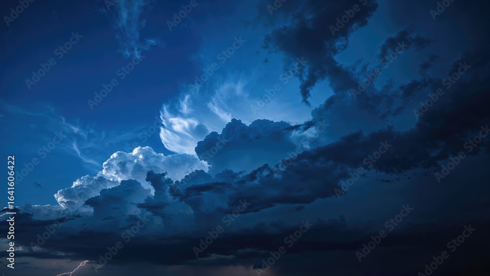 Naklejka premium Stormy atmosphere showcasing swirling grey and white clouds illuminated by flashes of lightning