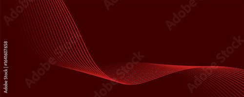 Abstract background with lines and waves. Medium banner size. Element for design. Vector background for brochure, booklet, flyer, poster. Red gradient. Love, Valentine's Day