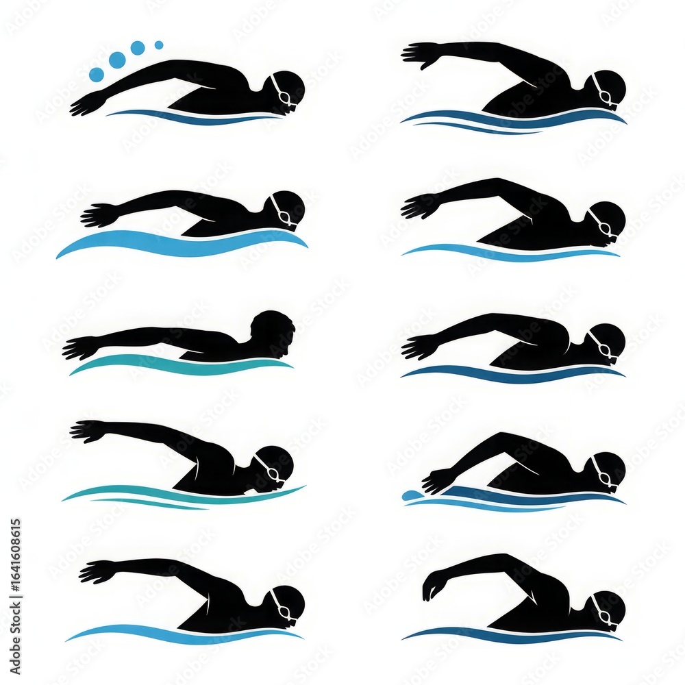 Obraz premium Dynamic swimmers showcase freestyle stroke action in water, perfect for sports or fitness themes.