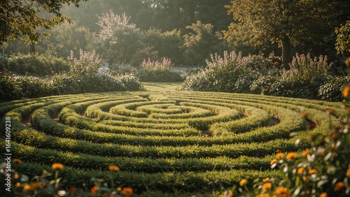Fototapeta Naklejka Na Ścianę i Meble -  European park showcasing a detailed labyrinth structure