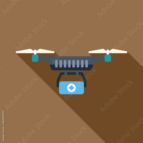 Medical drone carrying a first aid kit, delivering emergency medical supplies quickly and efficiently