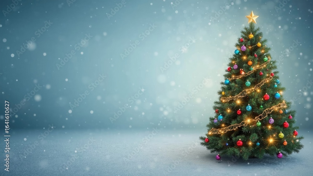 Obraz premium Winter design with decorated evergreen tree and glowing lights