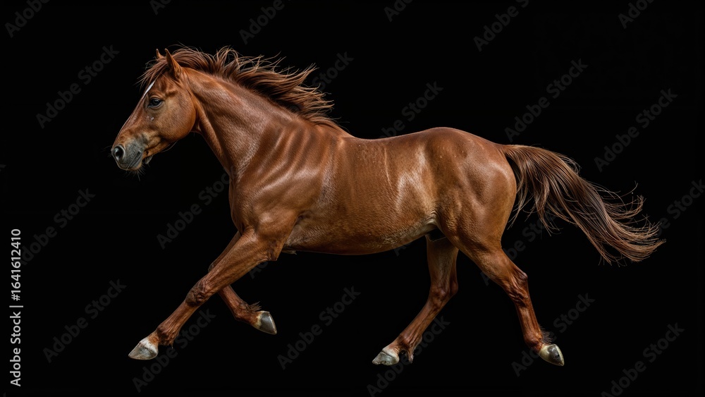 Obraz premium Attractive crimson stallion sprinting against a dark backdrop