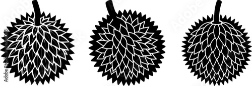 Durian fruit black silhouettes set, Set of durian fruit, fruits collection, Vector of durian fruit, durian fruit silhouette, durian fruit isolated on white background