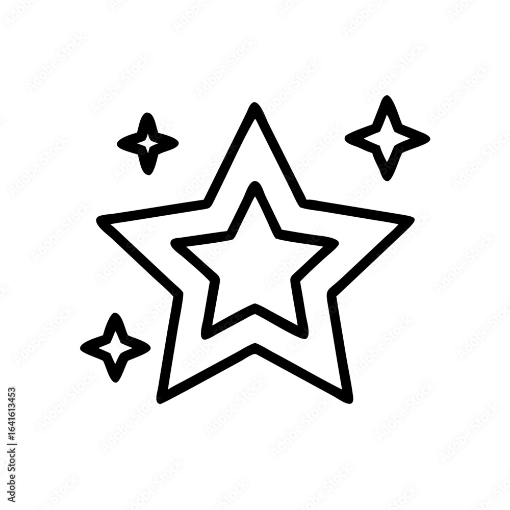 Obraz premium A sparkling star icon, a simple line art symbol of success and achievement. Vector graphic for rating, quality, and celebration.