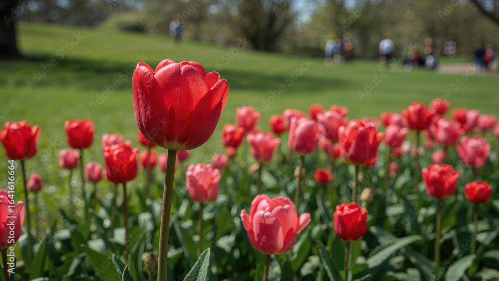 Obraz premium A close-up of a stunning bouquet of bright red tulips