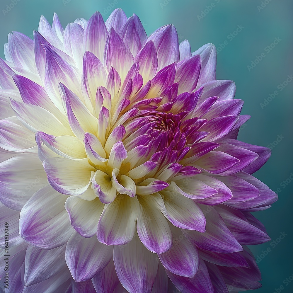 Fototapeta premium Close-up of a dahlia flower with a gradient of white and purple