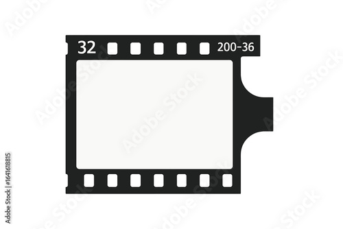 Blank 35mm Camera Film Frame Template. Black and White Film Strip Vector. Empty Analog Photo Negative Isolated. Retro Photography Element for Design on Transparent Background. Icon, Clip Art, Mockup.