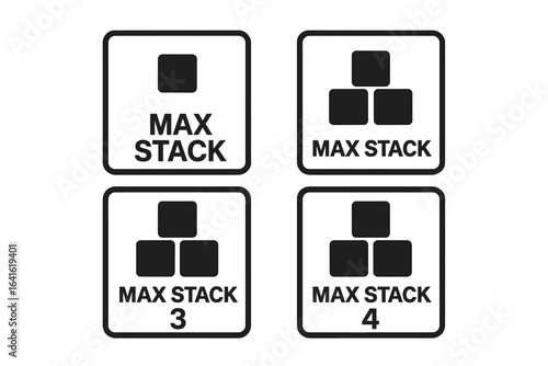 Set of manipulation symbols for packaging. Max stack icons. Cargo handling and shipping vector signs. Logistics and freight transportation pictograms for fragile goods.