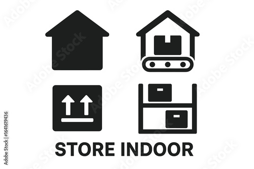 A set of manipulation symbols for packaging cargo and goods. Marking for products: Store indoor. Logistics and shipping icons for warehouse and delivery. Vector elements.
