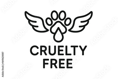 Cruelty free product packaging symbol. Animal paw print with wings and drop. Not tested on animals. Ethical beauty, vegan cosmetics, animal rights, freedom, sensitive skin, cruelty free vector icon.