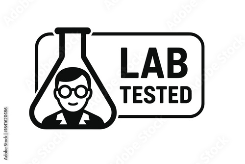 Lab tested icon for product packaging. Laboratory tested symbol. Doctor or scientist in flask. Quality control certification badge. Medically and dermatologically tested.