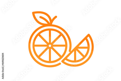 Orange fruit line art icon, citrus fresh slice, healthy tropical juice design, minimal vector illustration for app, web, branding, menu, eco food, vitamin C concept, transparent background