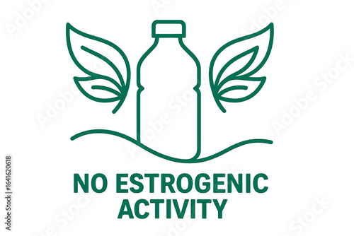 Plastic Bottle Labeling for No Estrogenic Activity, Eco-Friendly Packaging, Chemical-Free BPA-Free Safe Material Concept, Symbolic Leaves Flowing Line Protection, Green Sustainable Health Safety