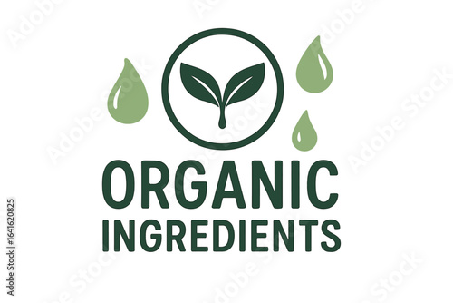 Organic ingredients product packaging label vector illustration. Green leaf wing symbol emblem for eco-friendly food or cosmetic products. Natural component concept for healthy clean label brands.